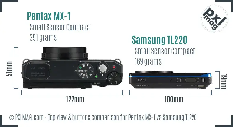 Pentax MX-1 vs Samsung TL220 top view buttons comparison