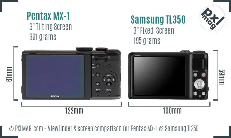 Pentax MX-1 vs Samsung TL350 Screen and Viewfinder comparison