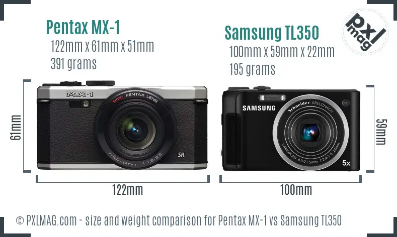 Pentax MX-1 vs Samsung TL350 size comparison