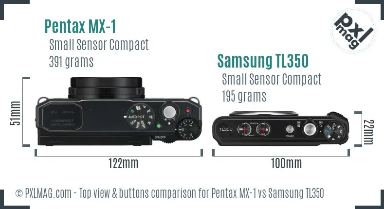 Pentax MX-1 vs Samsung TL350 top view buttons comparison