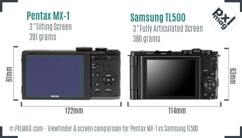 Pentax MX-1 vs Samsung TL500 Screen and Viewfinder comparison