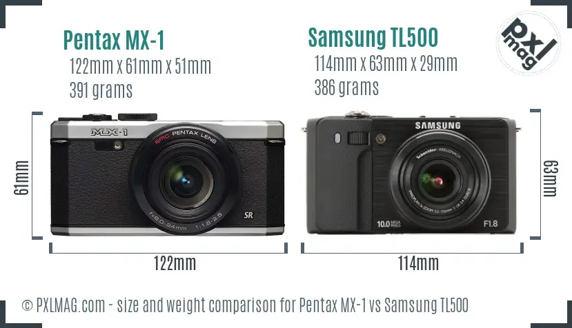 Pentax MX-1 vs Samsung TL500 size comparison