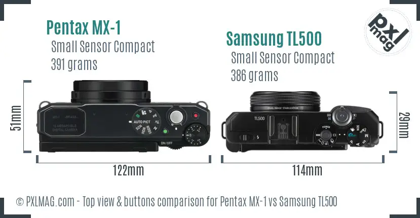 Pentax MX-1 vs Samsung TL500 top view buttons comparison