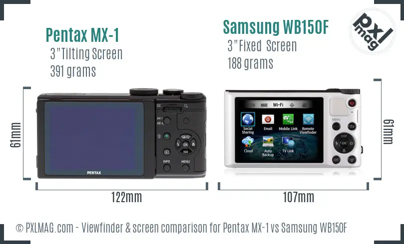 Pentax MX-1 vs Samsung WB150F Screen and Viewfinder comparison