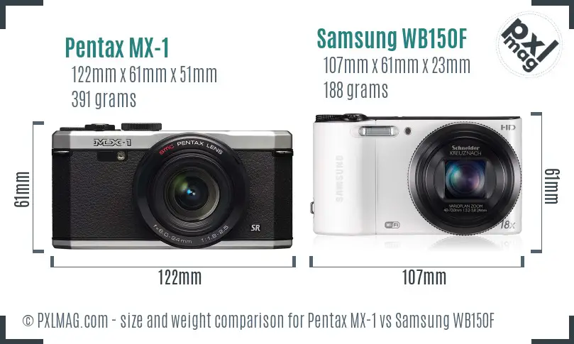Pentax MX-1 vs Samsung WB150F size comparison