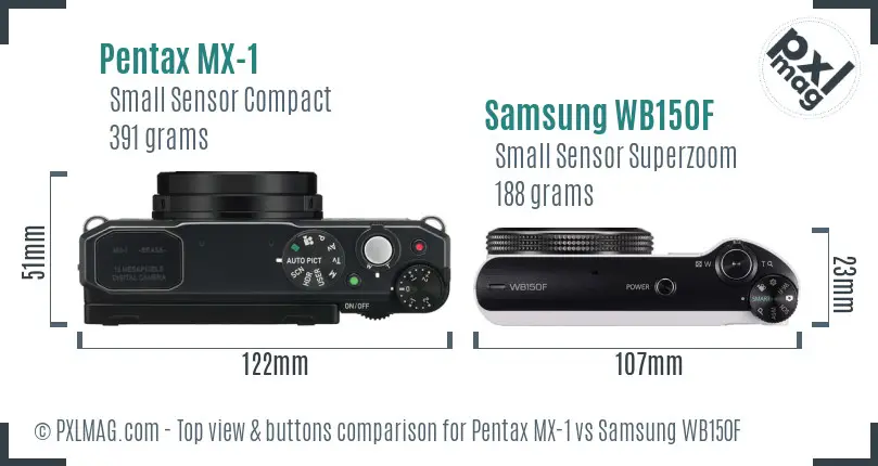 Pentax MX-1 vs Samsung WB150F top view buttons comparison