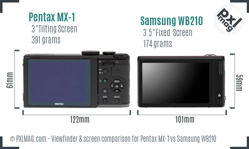 Pentax MX-1 vs Samsung WB210 Screen and Viewfinder comparison Pentax MX-1 vs Samsung WB210 Screen and Viewfinder comparison