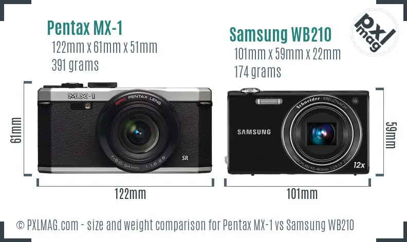 Pentax MX-1 vs Samsung WB210 size comparison Pentax MX-1 vs Samsung WB210 size comparison