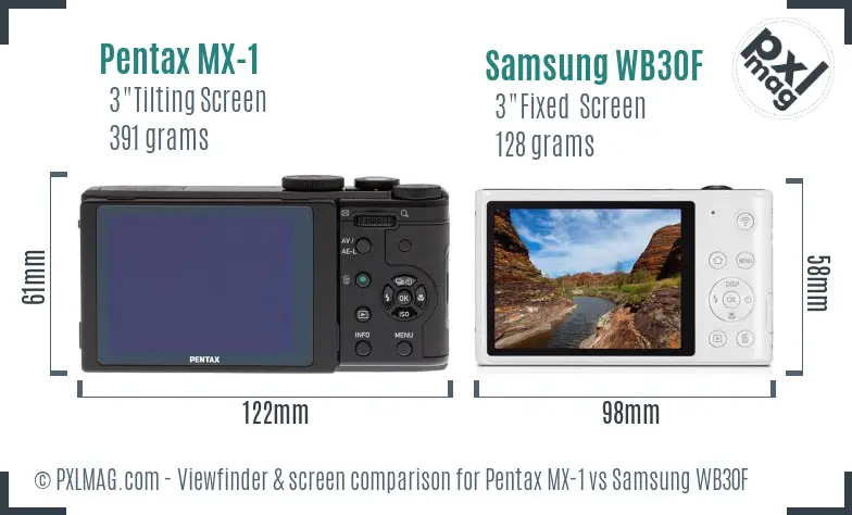 Pentax MX-1 vs Samsung WB30F Screen and Viewfinder comparison