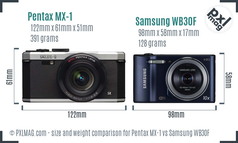 Pentax MX-1 vs Samsung WB30F size comparison