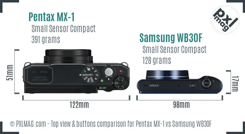Pentax MX-1 vs Samsung WB30F top view buttons comparison