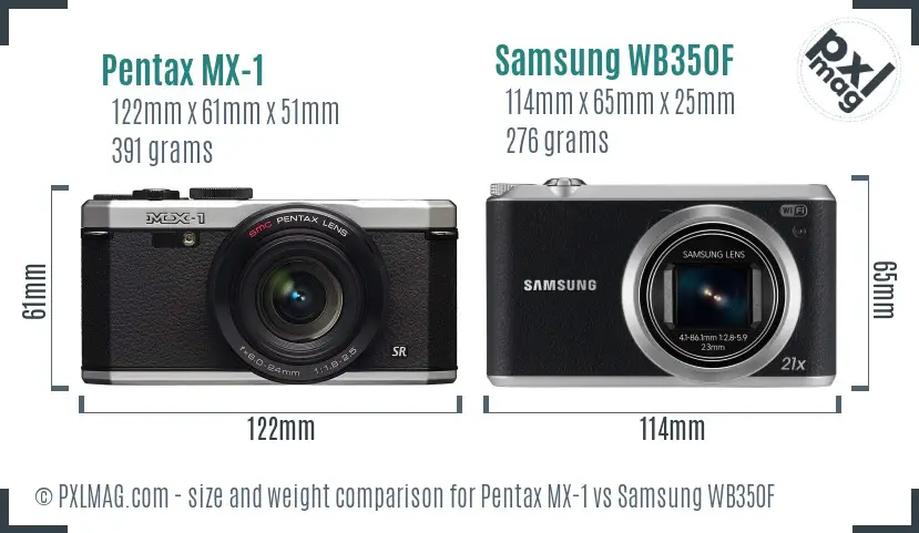 Pentax MX-1 vs Samsung WB350F size comparison