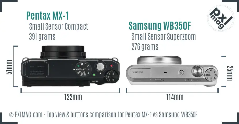 Pentax MX-1 vs Samsung WB350F top view buttons comparison