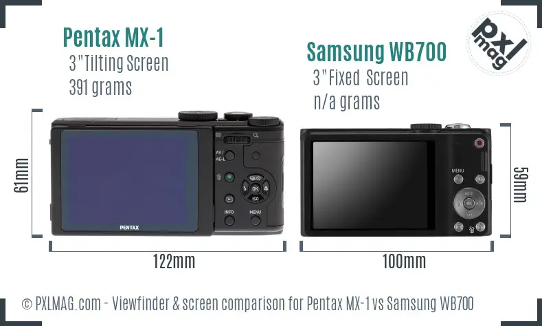 Pentax MX-1 vs Samsung WB700 Screen and Viewfinder comparison