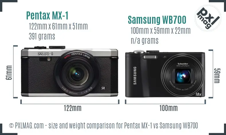 Pentax MX-1 vs Samsung WB700 size comparison