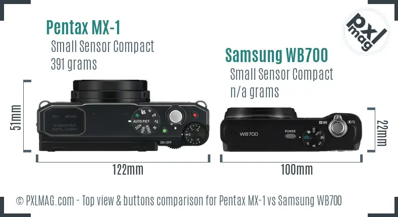 Pentax MX-1 vs Samsung WB700 top view buttons comparison