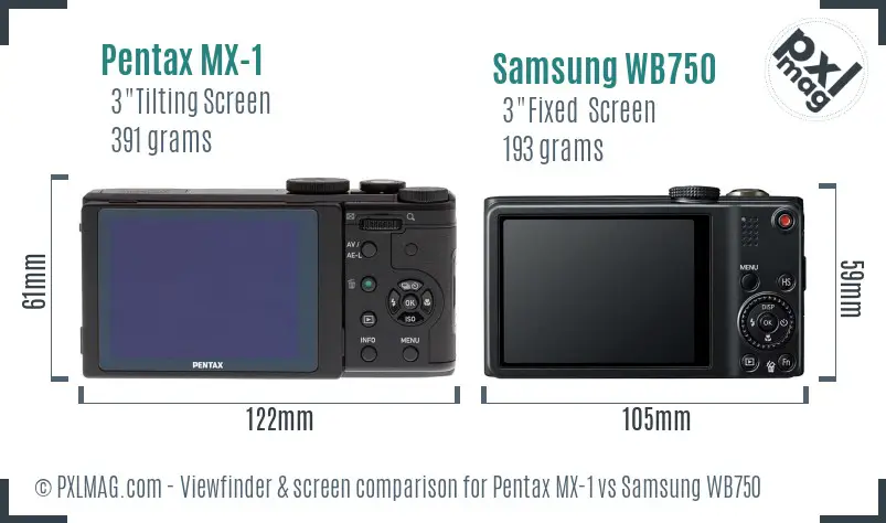 Pentax MX-1 vs Samsung WB750 Screen and Viewfinder comparison