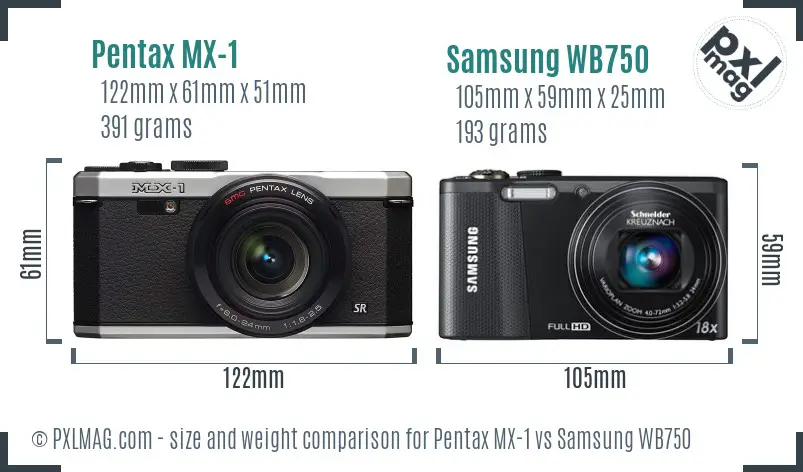Pentax MX-1 vs Samsung WB750 size comparison