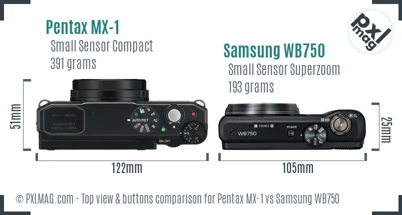 Pentax MX-1 vs Samsung WB750 top view buttons comparison