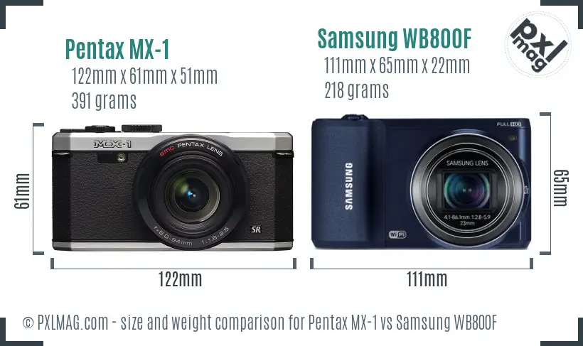 Pentax MX-1 vs Samsung WB800F size comparison Pentax MX-1 vs Samsung WB800F size comparison