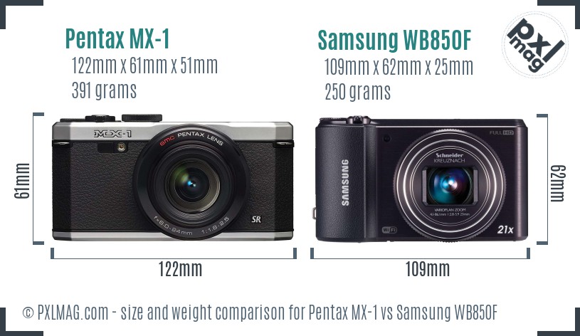 Pentax MX-1 vs Samsung WB850F size comparison Pentax MX-1 vs Samsung WB850F size comparison
