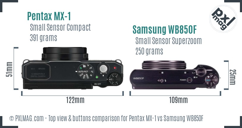 Pentax MX-1 vs Samsung WB850F top view buttons comparison
