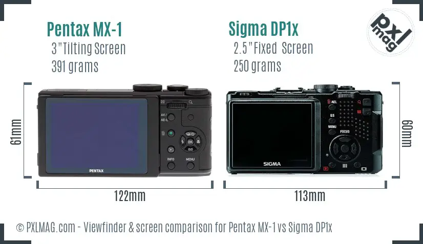 Pentax MX-1 vs Sigma DP1x Screen and Viewfinder comparison