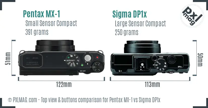 Pentax MX-1 vs Sigma DP1x top view buttons comparison
