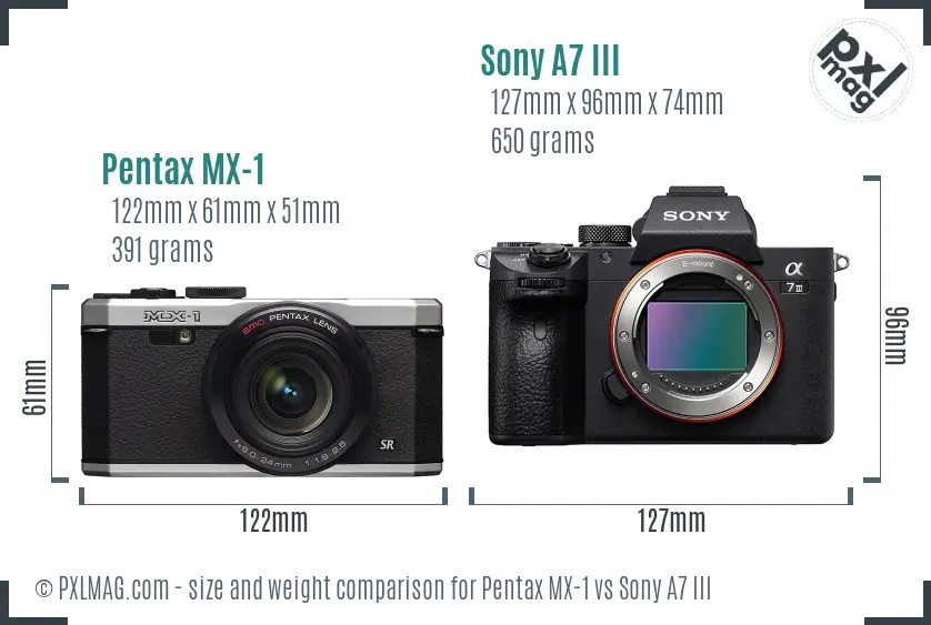 Pentax MX-1 vs Sony A7 III size comparison