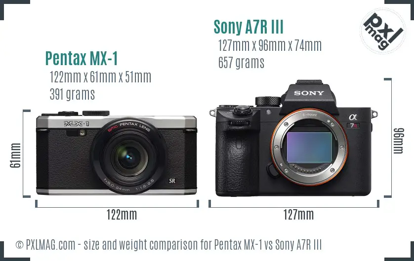 Pentax MX-1 vs Sony A7R III size comparison Pentax MX-1 vs Sony A7R III size comparison