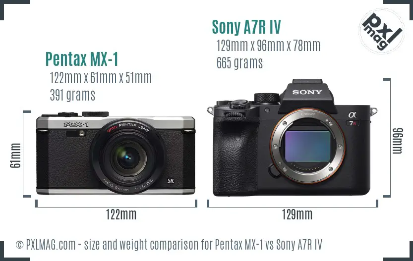 Pentax MX-1 vs Sony A7R IV size comparison