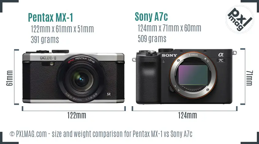 Pentax MX-1 vs Sony A7c size comparison Pentax MX-1 vs Sony A7c size comparison