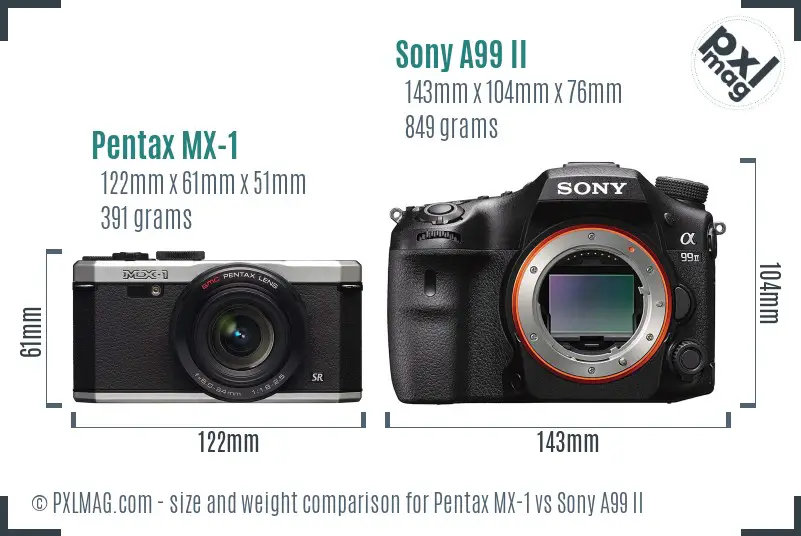 Pentax MX-1 vs Sony A99 II size comparison