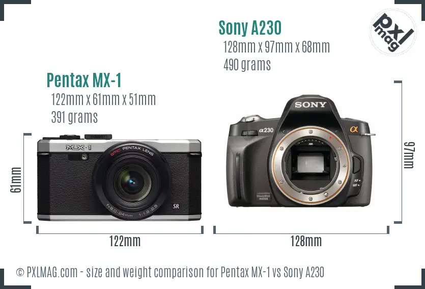 Pentax MX-1 vs Sony A230 size comparison