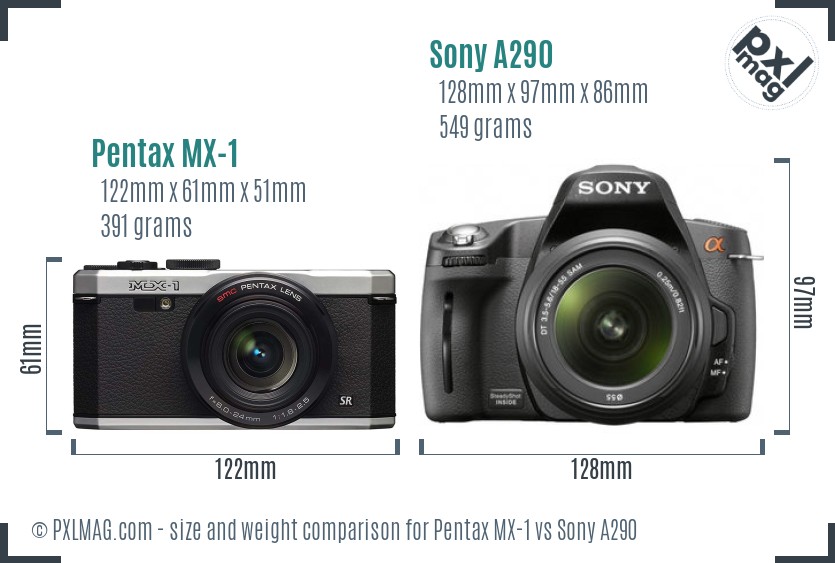 Pentax MX-1 vs Sony A290 size comparison Pentax MX-1 vs Sony A290 size comparison