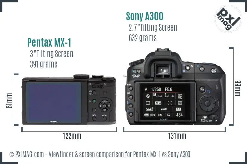 Pentax MX-1 vs Sony A300 Screen and Viewfinder comparison