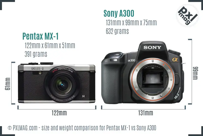 Pentax MX-1 vs Sony A300 size comparison