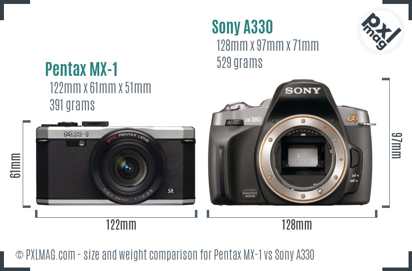 Pentax MX-1 vs Sony A330 size comparison