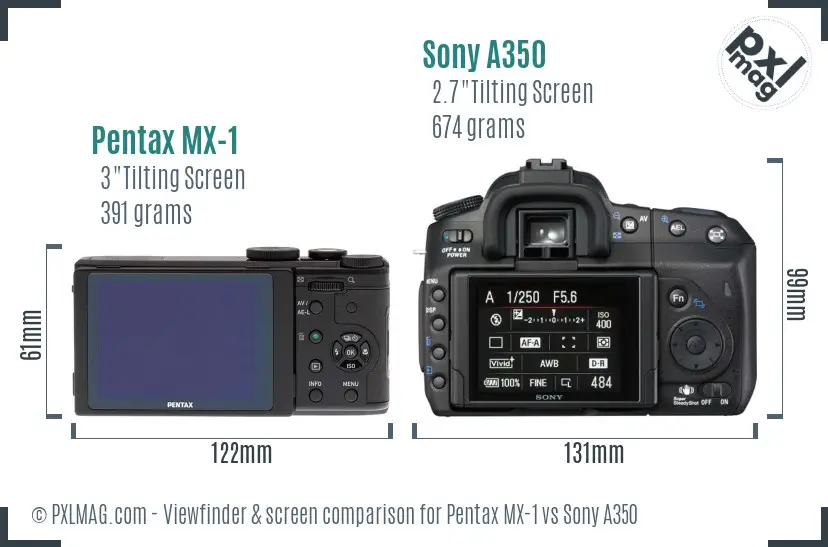 Pentax MX-1 vs Sony A350 Screen and Viewfinder comparison Pentax MX-1 vs Sony A350 Screen and Viewfinder comparison