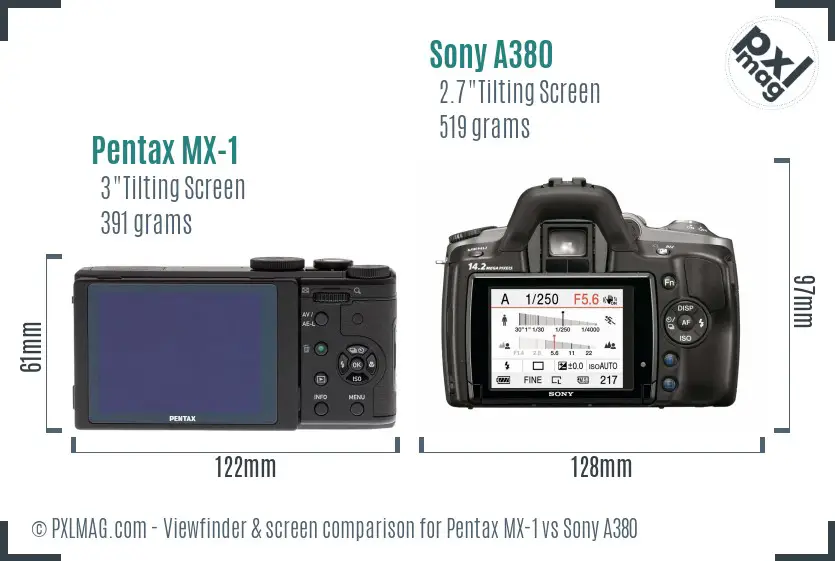 Pentax MX-1 vs Sony A380 Screen and Viewfinder comparison