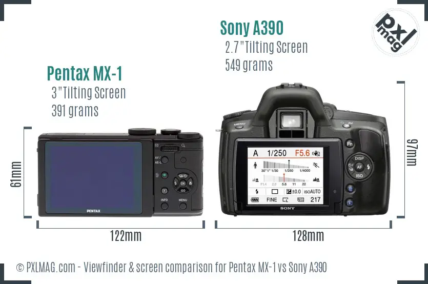 Pentax MX-1 vs Sony A390 Screen and Viewfinder comparison
