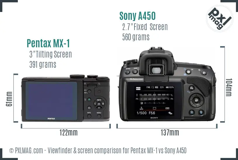 Pentax MX-1 vs Sony A450 Screen and Viewfinder comparison Pentax MX-1 vs Sony A450 Screen and Viewfinder comparison