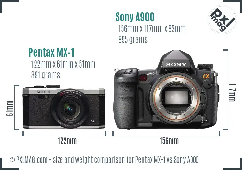 Pentax MX-1 vs Sony A900 size comparison
