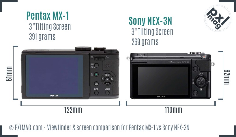 Pentax MX-1 vs Sony NEX-3N Screen and Viewfinder comparison