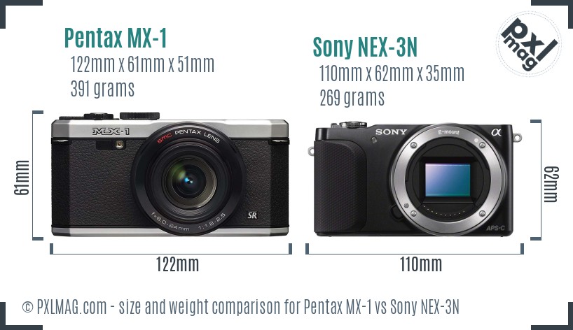 Pentax MX-1 vs Sony NEX-3N size comparison Pentax MX-1 vs Sony NEX-3N size comparison
