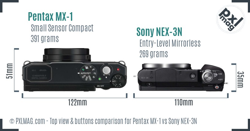 Pentax MX-1 vs Sony NEX-3N top view buttons comparison