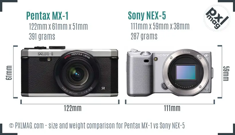 Pentax MX-1 vs Sony NEX-5 size comparison Pentax MX-1 vs Sony NEX-5 size comparison