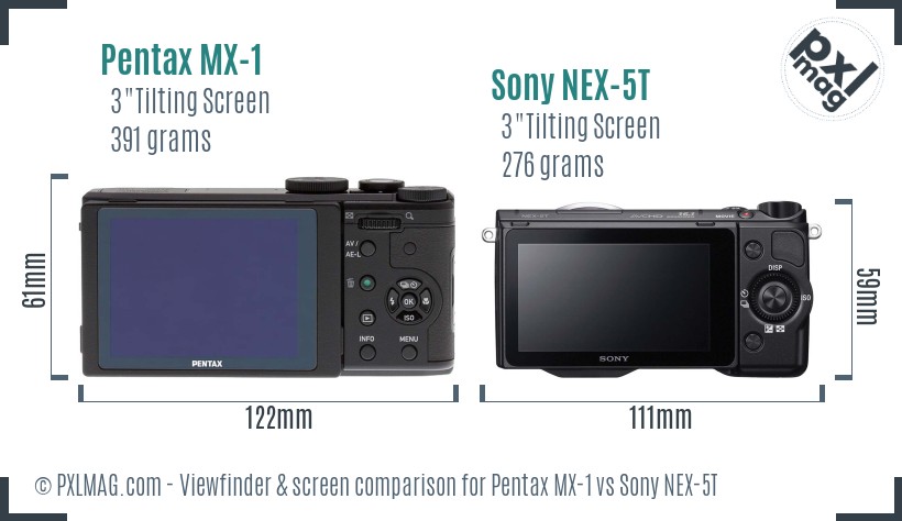 Pentax MX-1 vs Sony NEX-5T Screen and Viewfinder comparison