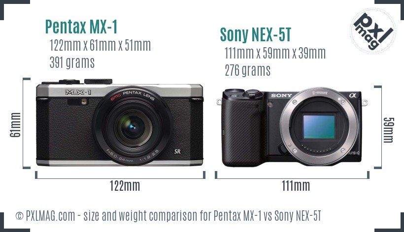 Pentax MX-1 vs Sony NEX-5T size comparison
