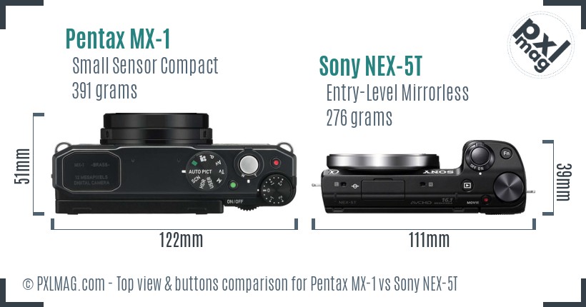 Pentax MX-1 vs Sony NEX-5T top view buttons comparison